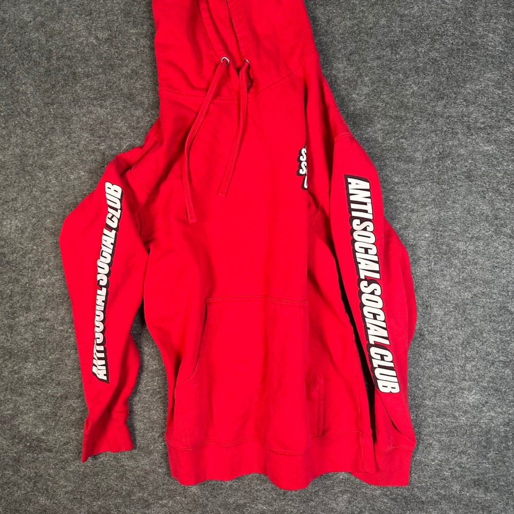 Anti Social Social Club ASSC Red Hoodie Pullover Sleeve Print Logo Mens Medium - Picture 9 of 16
